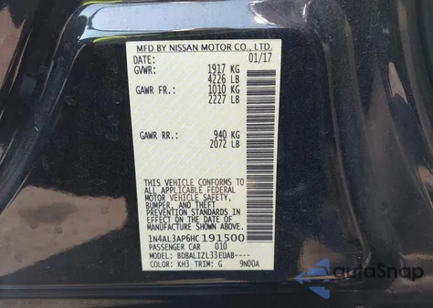 2017 Nissan Altima 2.5 Sv from USA, damaged, VIN 1N4AL3AP6HC191500